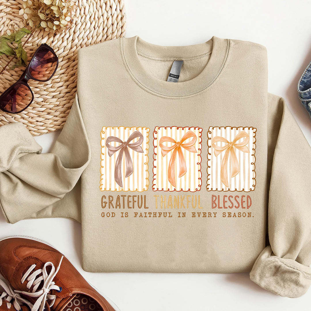 Grateful Thankful Blessed Shirts, Coquette Fall Season Sweater, Christian Fall Bow Shirt, Faith Based Autumn Sublimation, Religious Fall Hoodie ILAF63